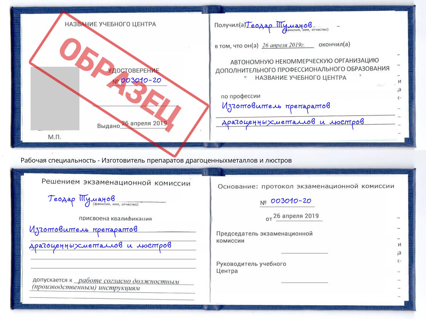 Изготовитель препаратов драгоценныхметаллов и люстров Юрга