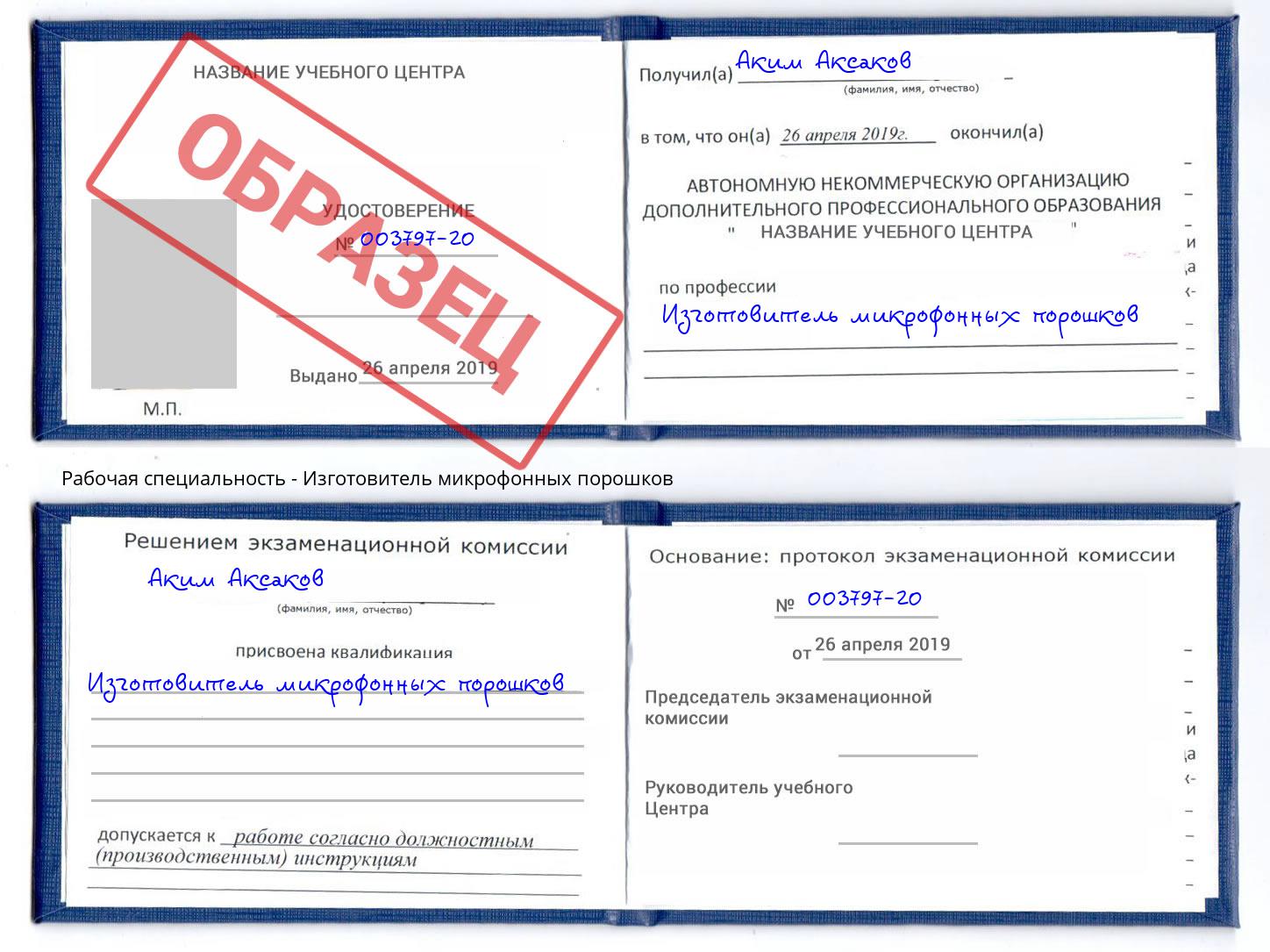 Изготовитель микрофонных порошков Юрга
