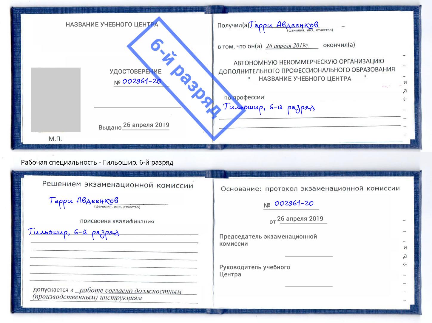 корочка 6-й разряд Гильошир Юрга