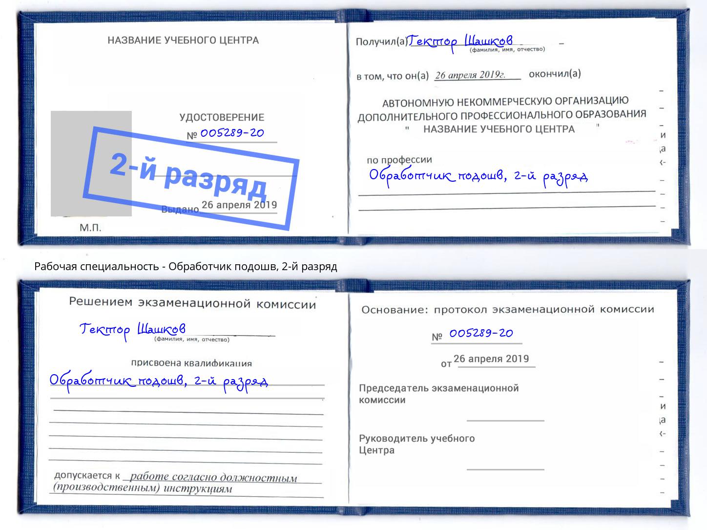 корочка 2-й разряд Обработчик подошв Юрга