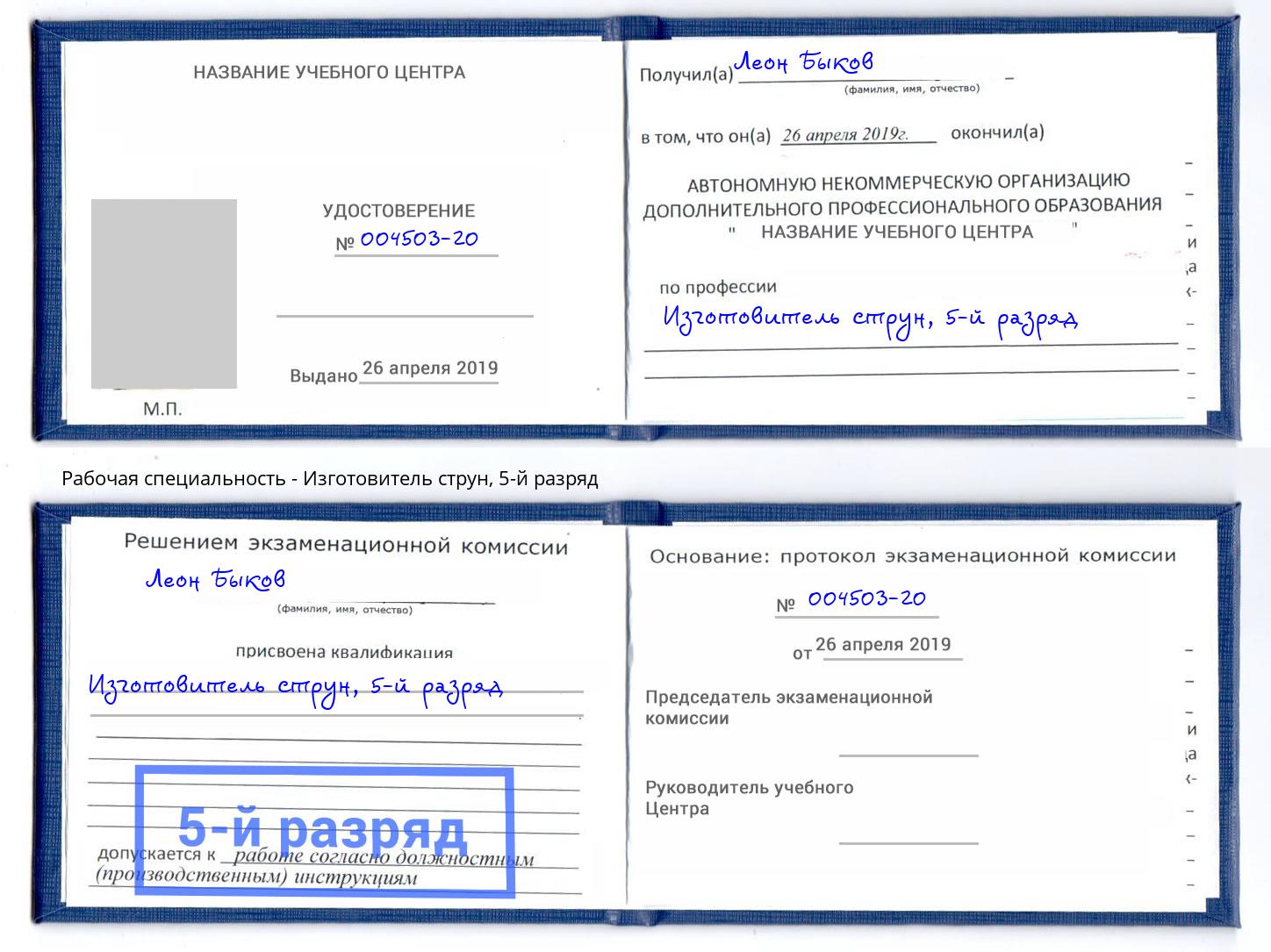 корочка 5-й разряд Изготовитель струн Юрга