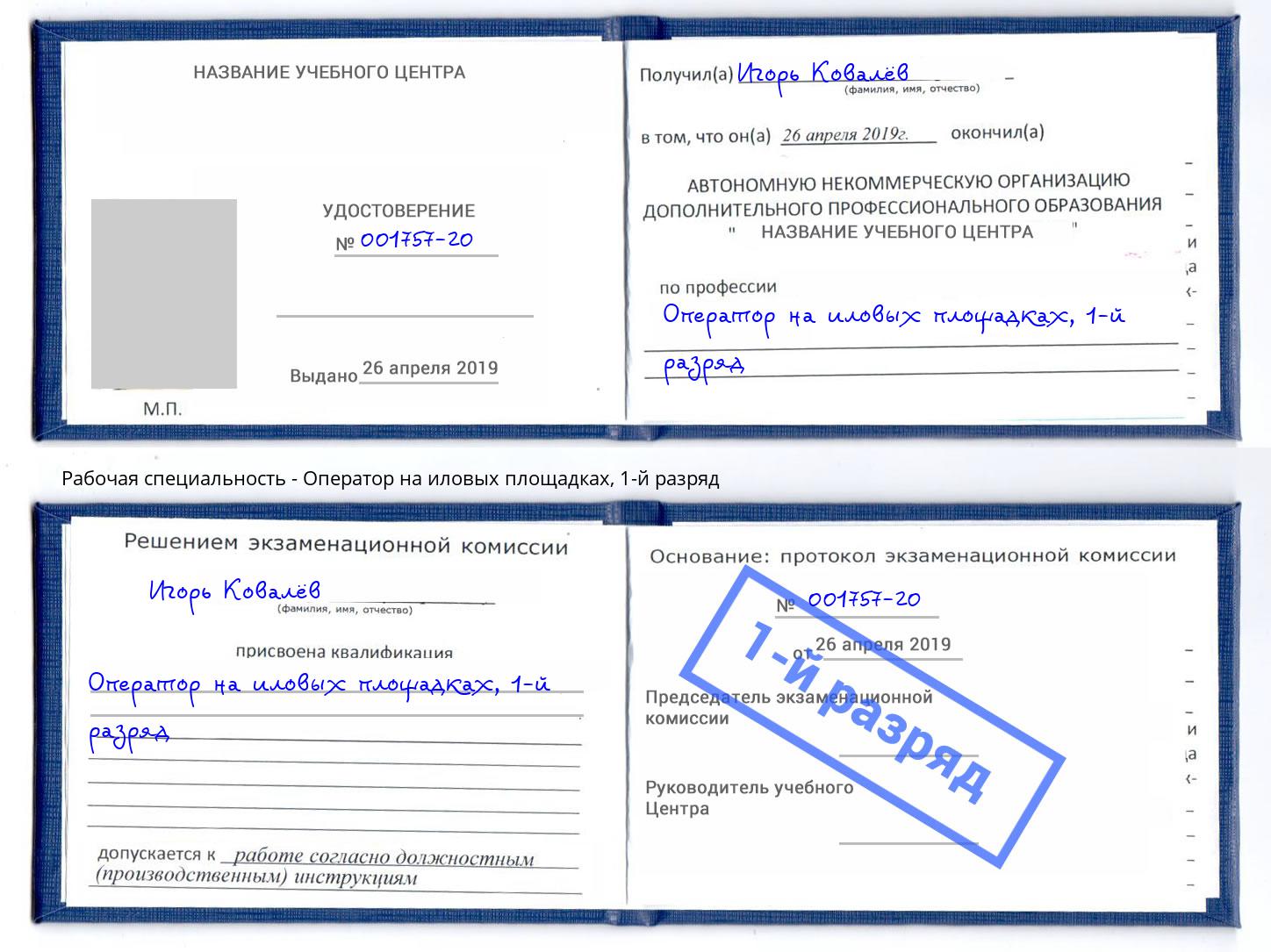 корочка 1-й разряд Оператор на иловых площадках Юрга