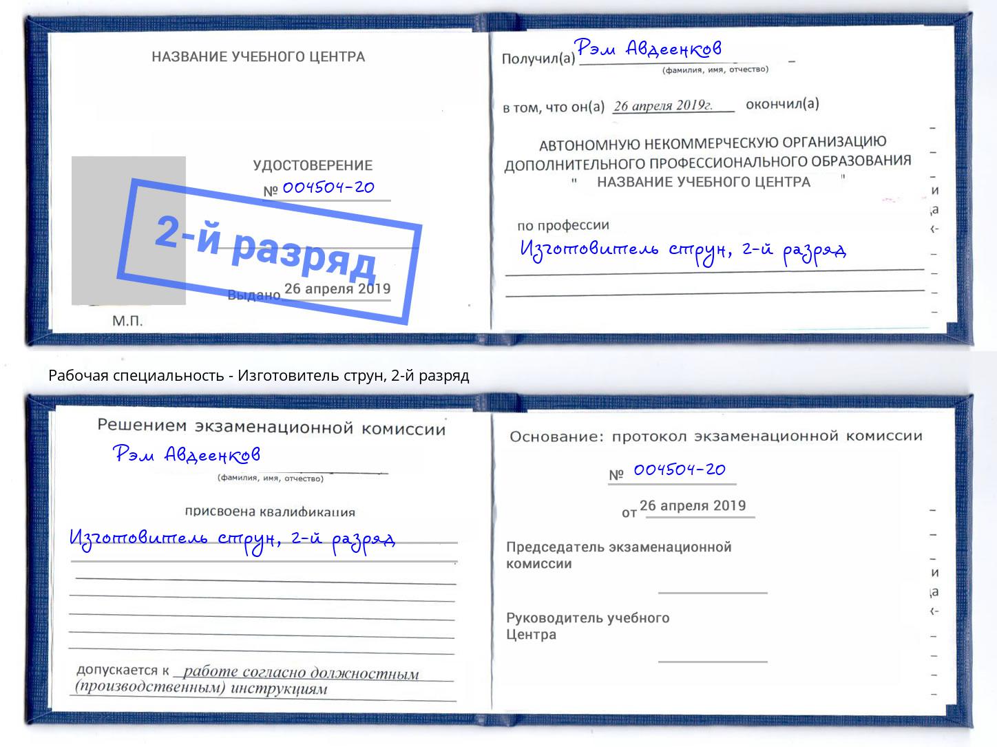 корочка 2-й разряд Изготовитель струн Юрга