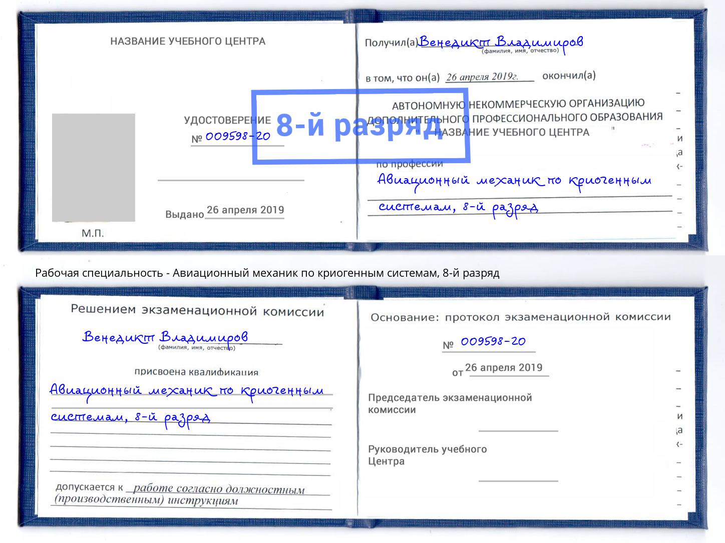 корочка 8-й разряд Авиационный механик по криогенным системам Юрга